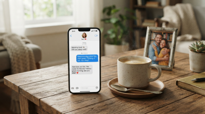 A sweet morning message shared between partners who live apart