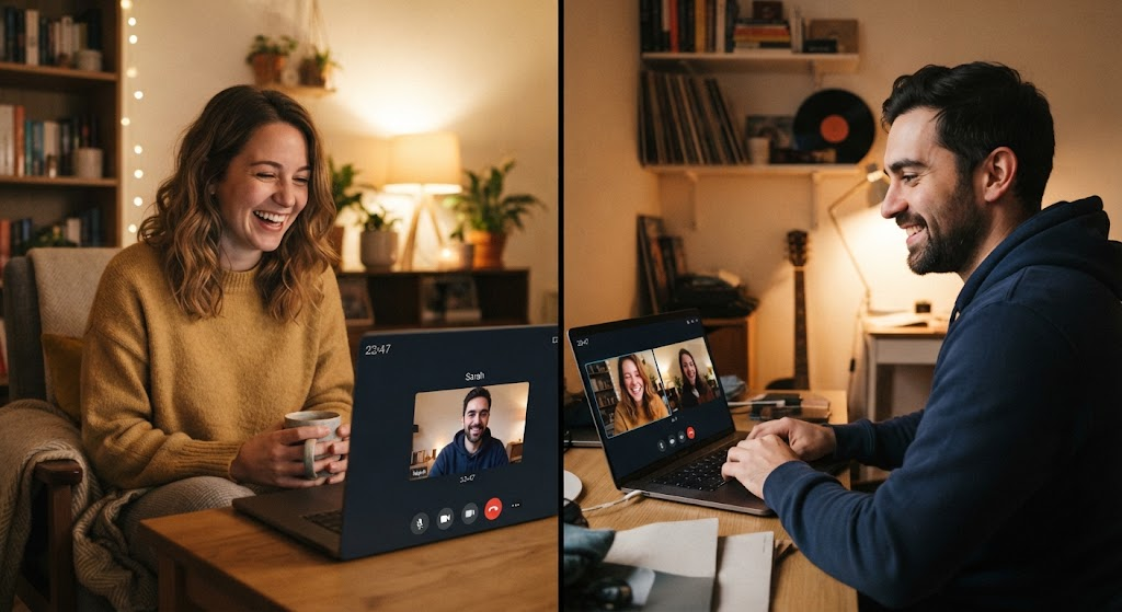 Partners maintaining trust and closeness through a long-distance video call