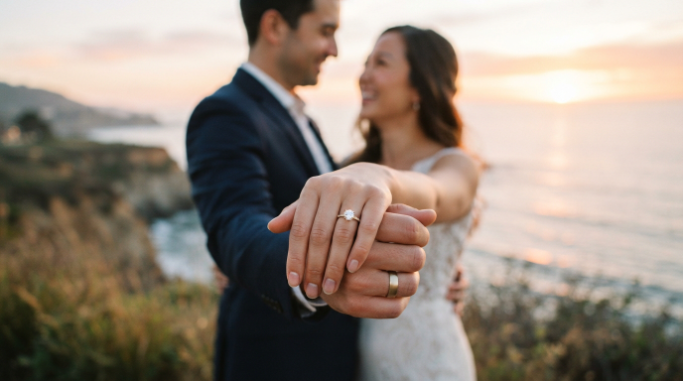 Romantic finally engaged couple celebrating new chapter