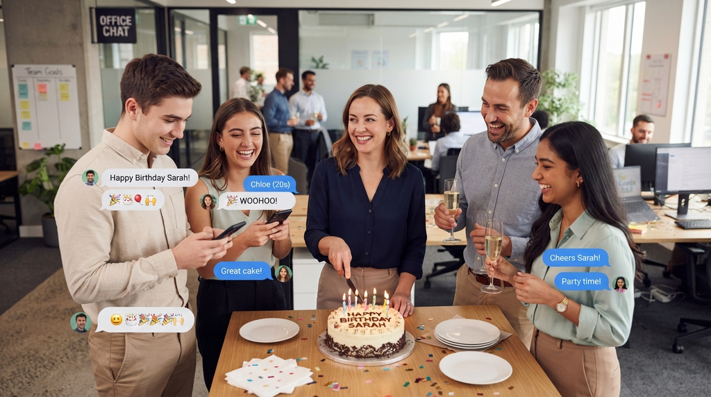 Office team celebrating a manager’s birthday together
