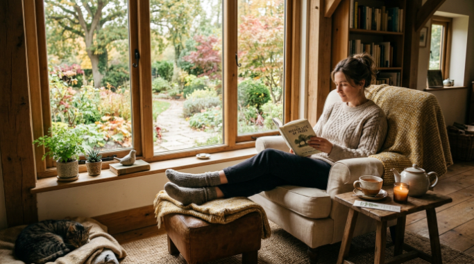 A comfortable space prepared for a quiet and relaxing weekend.