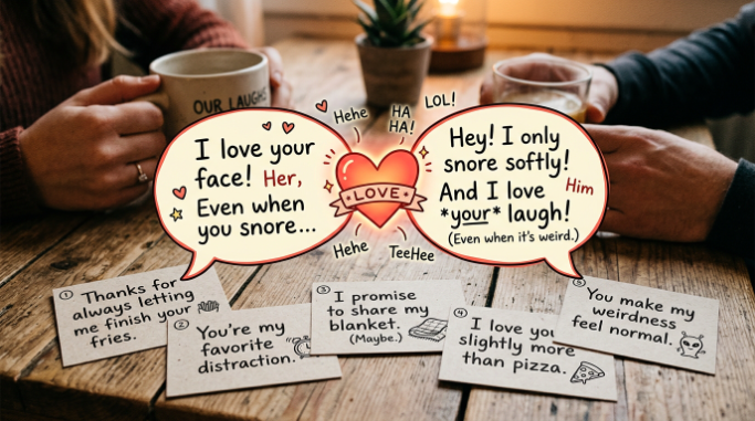 Playful funny love jokes and messages for couples.