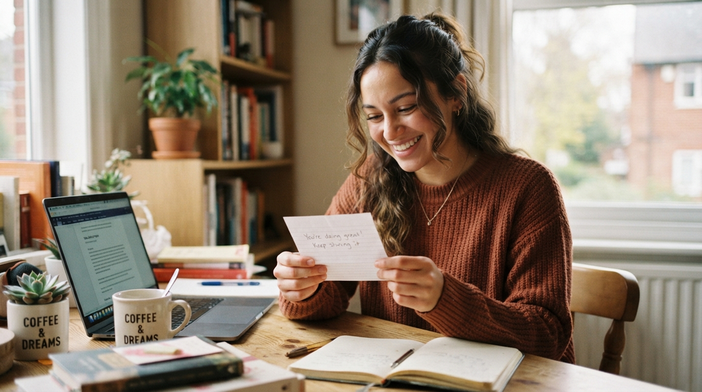 “Crush smiling after reading a cute note