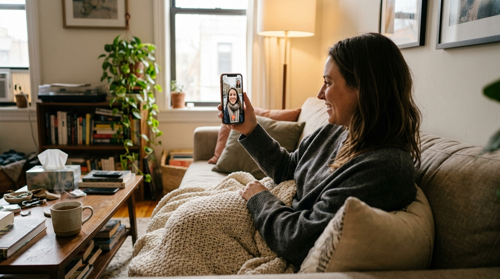 “Friends staying connected while one recovers at home.